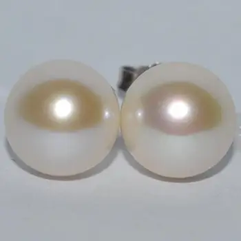 Naujas Atvykimo Mėgstamą Perlų Papuošalai 9mm Baltos Apvalios Originali Gėlavandenių Perlų, Sidabro Stud Auskarai Fine Jewelry Lady Dovana