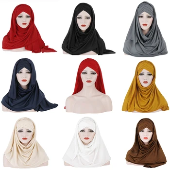 Naujas Mados Moterų Minkštas Paprastas Medvilnės Kaktą Kirto Plaukų, Apvyniokite Šaliku Vientisos Spalvos Hijabs Musulmonų Turbaną Skaros