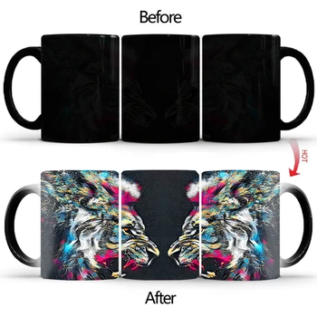 Naujausias dizaino Spalvų tigras kavos puodelis šilumos Spalva keičiasi arbatos puodelio BSKT-235 Magic Puodelis Keramikos Puodelius dovana
