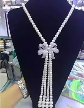 nemokamas pristatymas Ilgio lankas, megztinis grandinės 8mm lazuritas 8-9mm perlų vėrinį lankas kutas CZ Pakabukas 925 sidabras