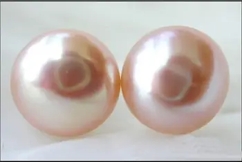 nemokamas pristatymas RAUSVOS spalvos natūralių AAA 12-11mm Pietų Jūros perlų auskarai su 14 k