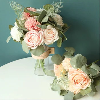 Nuotakos puokštės vestuvių Dirbtinės gėlės, dekoratyvinės gėlės, vazos, namų dekoravimo reikmenys rankdarbiams netikrą rožės