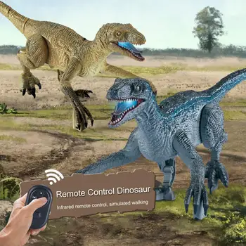 Nuotolinio Valdymo Dinozauras, Šviesos, Garso Imitavimo Pėsčiomis Riaumojimas Velociraptor Žaislai 2.4 G Bevielio 4CH RC Juros periodo Dinozaurai