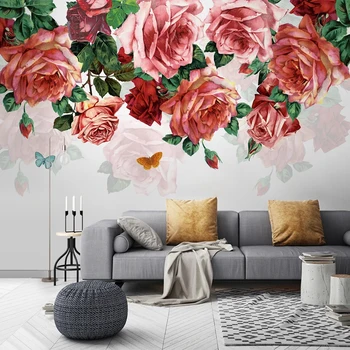 Pasirinktinius Nuotraukų Šiuolaikinės Rankomis Dažyti Rožių Gėlių Tapetai, Freskos Romantiška Sielovados Gyvenamasis Kambarys Sofos, Miegamojo Apdaila Sienų Tapyba