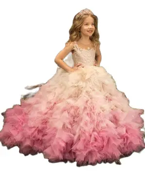 Prabanga Kamuolys Suknelė Princesė Birthday Party Dress Didelis Apačioje Gėlių Mergaitės Suknelė Vaikų Vestuves Suknelė