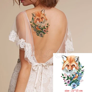 Pranešk apie netikrą tatuiruotę lipdukas fox didelis gyvūnų, gėlių, paukščių vandeniui laikina tatuiruotė kūno menas 