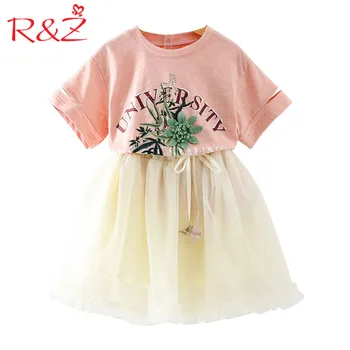 R&Z Mergaičių Drabužių Rinkiniai 2019 Naujas Vasaros Medvilnės Komforto Gėlių Trumpas SleeveT-marškinėliai +Gazas Sijonas 2vnt Kostiumai Vaikams Drabužių k1