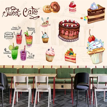 Rankomis dažyti Gėrimų Cake Shop Šalto Gėrimo, Kavos Laisvalaikio Baras Pramonės Dekoro Fono Sienos Popieriaus Papel De Parede 3d