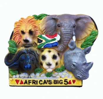 Rankomis dažyti Pietų Afrikos Penkių Gyvūnų 3D Šaldytuvas Magnetas Kelionės Suvenyras, Šaldytuvo, Magnetinių Lipdukų Namų Puošybai