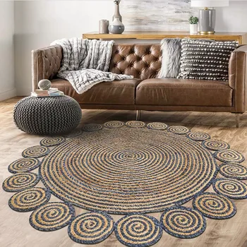 Rankų darbo Natūralaus Džiuto plotas kilimas, Amerikietiško stiliaus apvalios formos derliaus dekoratyvinių naktiniai kilimų ,kietas mat vasarą