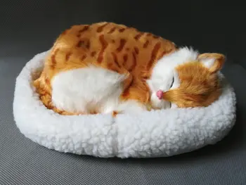realaus gyvenimo žaislų miega katė 23x20cm kvėpavimo katė modelis su motina, polietileno&kailis katė modelį, namų dekoravimo, dovanų d1220