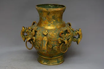 Retas Senas Kinų Han dinastijos paauksuota bronza butelis,geriausia kolekcija ir puošmena,nemokamas pristatymas