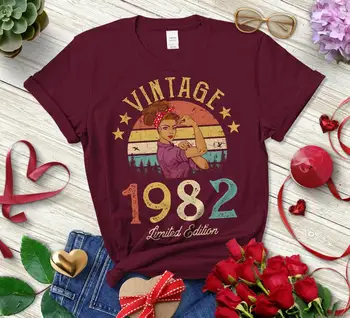 Retro 1982 limited edition moteriški marškinėliai 39 gimtadienio moterys's100%medvilnės moterų drabužių mados, O kaklas trumpas rankovėmis marškinėliai