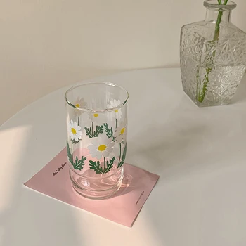 Retro Gėlių Stiklinės Vandens Puodelį Sulčių, Pieno Korėjos Stiliaus Vyno Taurė Taurė Kelionės Mielas Aukštos Kokybės Vasos De Vidrio Skaidrios Taurės