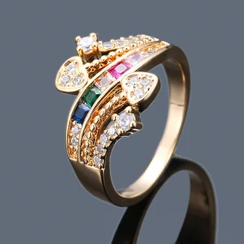 Retro Širdies Spalvinga Cirkonis Žiedas Moters, Luxuri Aukso Užpildytas Papuošalai Geometrinis Mergaitišką Saldainiai Spalvų Vaivorykštė Žiedai Naujų Geriausias