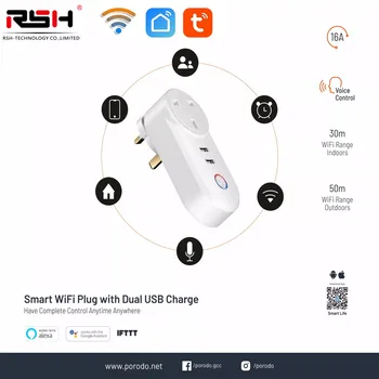 RSH Tuya Wifi ES Lizdo Kištuką 10A Dual USB Įkroviklis Smart Gyvenimo APP 