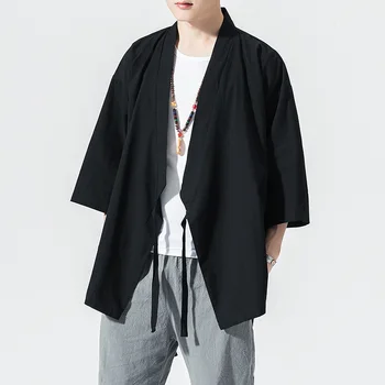 Rudenį Vyrų Megztinis Kimono Marškinėliai Samurajus Japonų Kostiumas Laisvas Obi Vyrų Kinų Stiliaus Streetwear Azijos Drabužių Medvilnės Skalbiniai Viršų