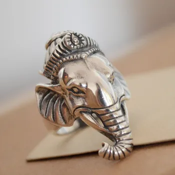 s925 sterlingas sidabro rankų darbo Tailando dramblių rodomojo piršto žiedą, vyrų ir moterų žiedas, retro ar senoji asmenybė mados gimtadienis