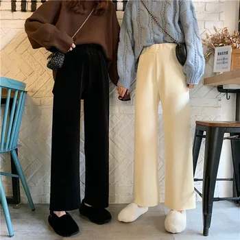 Sanmuzi greitai mados moteriški drabužiai ~ rudens 2021 vertikalus elastinga aukštos juosmens, tiesios kelnės prarasti atsitiktinis kelnės tendencija
