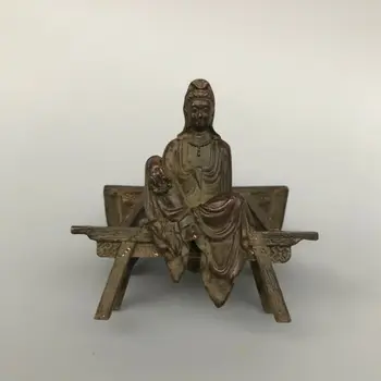 Senas Kinų Bronzos, Vario Rankų Darbo Sėdi Guanyin Budos Statula Stendo Buda