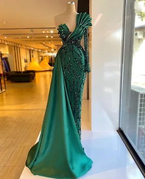 Smaragdas Žalia Undinė Vakaro Suknelės 2023 Vieną Petį Blizgučiai Šalis, Chalatai Moterims, Brangioji Klostuotas 