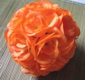 SPR 20cm 15vnt/daug vestuvių gėlių kamuolys plastiko centras šilko bučiavosi kamuolys vestuvių užuolaidų-oranžinė