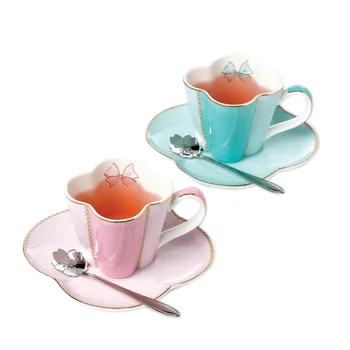 Subtili Gėlių formos keraminės kavos puodelį, Trumpa rausvos spalvos, mėlynos spalvos keramikos popietę arbatos puodelio