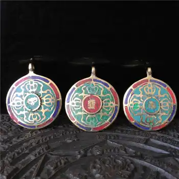 TBP500 Tibeto Žalvaris, Aukso Jiugong Bagua Amuletas Žymeklį Tibeto antiqued Kryžiaus Dorje Pakabukas dvigubus Šonus, Amuletai