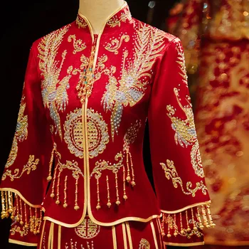 Tradicinis kinų Phoenix Siuvinėjimo Qipao Vestuvių Suknelė Pokylių Aukštos quaity Klasikinis Kutai Cheongsam
