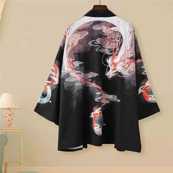 Tradicinių Kimono Megztinis Vyrams, Moterims Yukata Haori Japonų Stiliaus Samurajų Apranga Vyrų Atsitiktinis Kasdienio Spausdinimo Dragon Streetwear