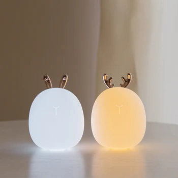Triušis Elnias Šviesos diodų (LED) Naktį Šviesos Vaikai Šiltai Balta Įkrovimo Silikono Stalo Lempa 3 Lygio Šviesumo Reguliavimas Stalo Lempos