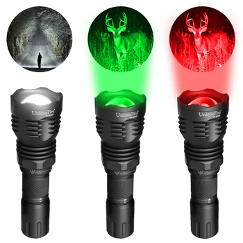 UniqueFire 802S XPE LED Medžioklės Žibintuvėlis 3Modes Žalia Raudona Balta Šviesos Fakelas Zoom Dėmesio Reguliuojamas Lanterna, Lauko Kempingas