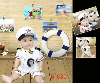 Vasaros stilius Baby karinio jūrų Laivyno Jūreivis Kostiumas Nustatyti Kūdikių Naujagimių Fotografijų Fotografijos Prop Skrybėlę marškinėliai ir kelnės berniuko kostiumas 3-12 Mėnesių