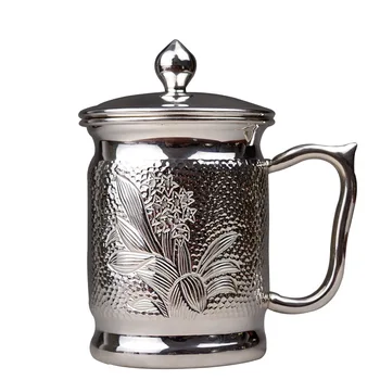 Veidrodis sterlingas sidabro teacup sidabro taurė rankų darbo drožyba gėlių Yonghuai arbatinukas sidabro taurė