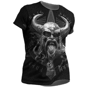Vikingų Mitologiją, vyriški T-shirt 3D Spausdinimo Sunkiųjų Metalų Viršūnės Vasarą Negabaritinių Atsitiktinis Trumpas Rankovės Tees Vintage Drabužių Streetwear
