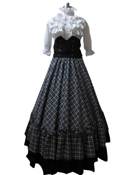 Viktorijos Gotika Kamuolys Suknelė Reenactment Etape Punk Mėlyna Languotas Lolita Dress Kostiumai H008