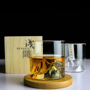 Viskio Taurės Japonų Stiliaus seklių Kalnų Likeris XO Vyno Taurės EDO Guanshan Fuji Kūrinys Mediniai Dovaną-medinę Dėžutę Viskio Stiklo
