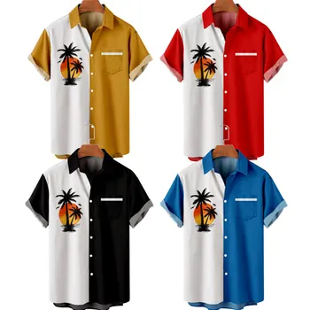 Vyriški Havajų Marškinėliai Spalva Kokoso Medžio 3D Atspausdintas Y2K Hombre Mados Atsitiktinis Marškinėliai trumpomis Rankovėmis Beach Negabaritinių Drabužiai