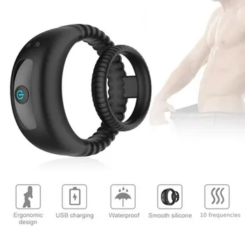 Vyriški užraktas bauda dvigubą žiedą USB įkrovimo vibracijos masažo užraktas bauda žiedas vyrų masturbator sekso žaislai