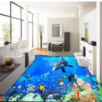 wellyu Užsakymą didelio masto freskomis 3D stereo povandeninio pasaulio delfinų grindų plytelės žemės fone, sienų plytelės, tapetai