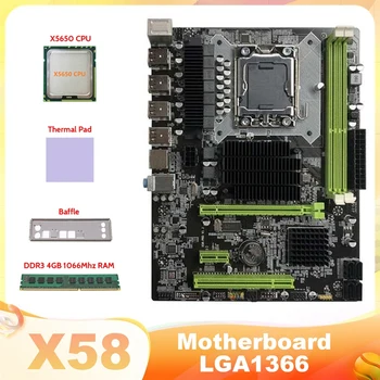 X58 Motininę LGA1366 Kompiuterio Plokštę Paramos RX Grafikos plokštė Su X5650 CPU+DDR3 4GB 1066Mhz RAM+Šilumos Padas
