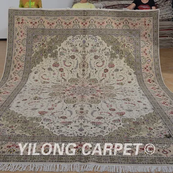 Yilong 9'x12' turkų rankų darbo šilko, vilnos kilimai prabangus Kašmyro persų vilnos kilimas (1388)