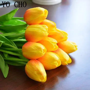 YO CHO 31 VNT./DAUG Flores Artificiales PU Mini Tulpės, 12 Spalvų, Vestuvių Gėlės, Nuotakos Puokštė Šalies Prekių Gėlių Namų Dekoro