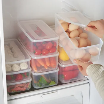 Šaldytuvas Talpinimo Plastiko Skaidrus Išsaugojimo Boxs Uždaromos Sausas Organizatoriai Virtuvės Reikmenys Sutaupyti Vietos Ant Kitos