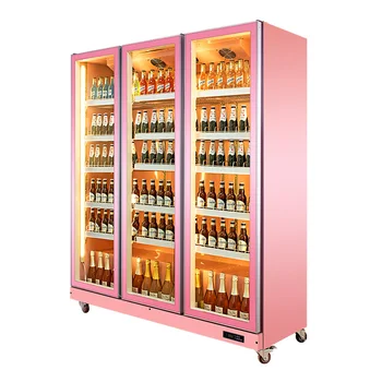 Šviesos prabanga Alaus ekranas 3 durų komercinis šaldytuvas rožinė juosta šaldiklio stiklo durys