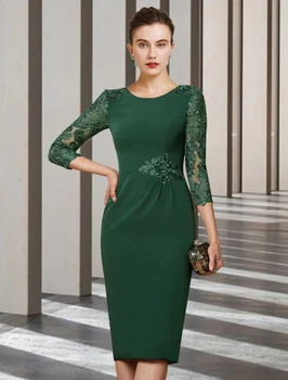Žalia Trumpas Motina Oblubienicy Suknelė Elegantiškas Brangakmenis Kaklo Šifono Nėrinių ilgomis Rankovėmis Vestuves Chalatai Chalatas De Soiree