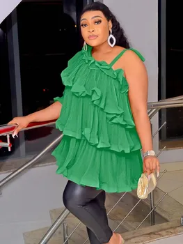 Žaliosios Afrikos Suknelės Moterims Afrikos Drabužių Vasaros Atsitiktinis Kreivai Peties Laisvi, Trumpos Pynimas Suknelė Šalis Gimtadienio Apranga