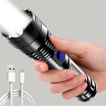 C5 USB Kempingas Įkraunamas Žibintuvėlis Profesionalus LED Stiprios Šviesos Akcentas Fakelas Lauko Nešiojami Apšvietimo Žuvų Žibintai