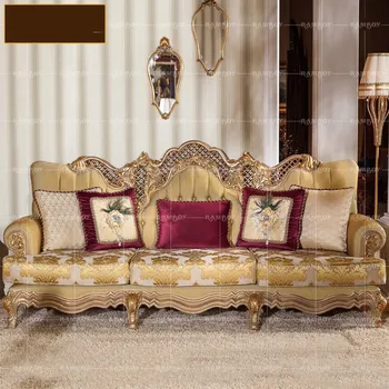 Italijos Europos sofa derinys prancūzų prabangos medžio masyvo išdrožtos audinio gyvenamasis kambarys sofos