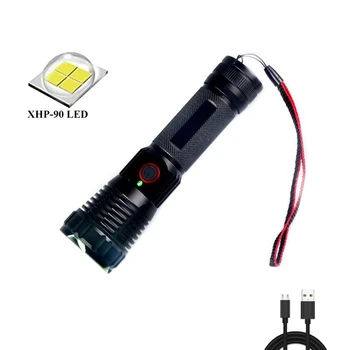 TopComSuper Galingas LED Žibintuvėlis XHP90Tactical Fakelas USB Įkrovimo Vandeniui Lempos Super Ryškių Žibintų Kempingas Galia Bankas